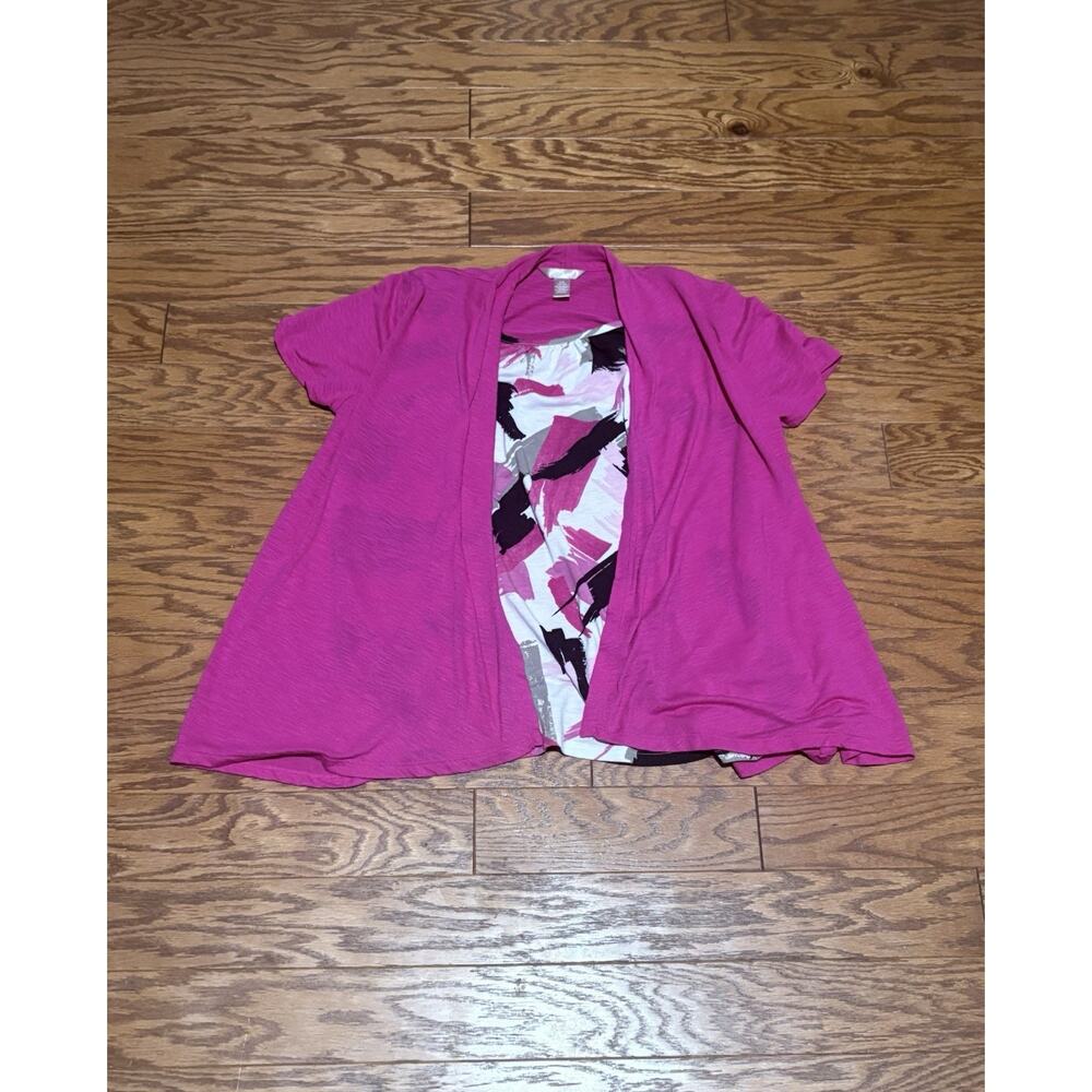 White Stag Women's Pink 2-Piece Look Short Sleeve Cardigan Shirt Combo, Sz L
